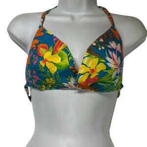 Tropical Floral Triangle Bikini Top Adjustable Swimwear Bright Boho Y2K
